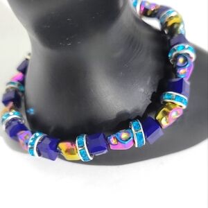 Artisanal Hand crafted Halloween iridescent skull beaded bracelet